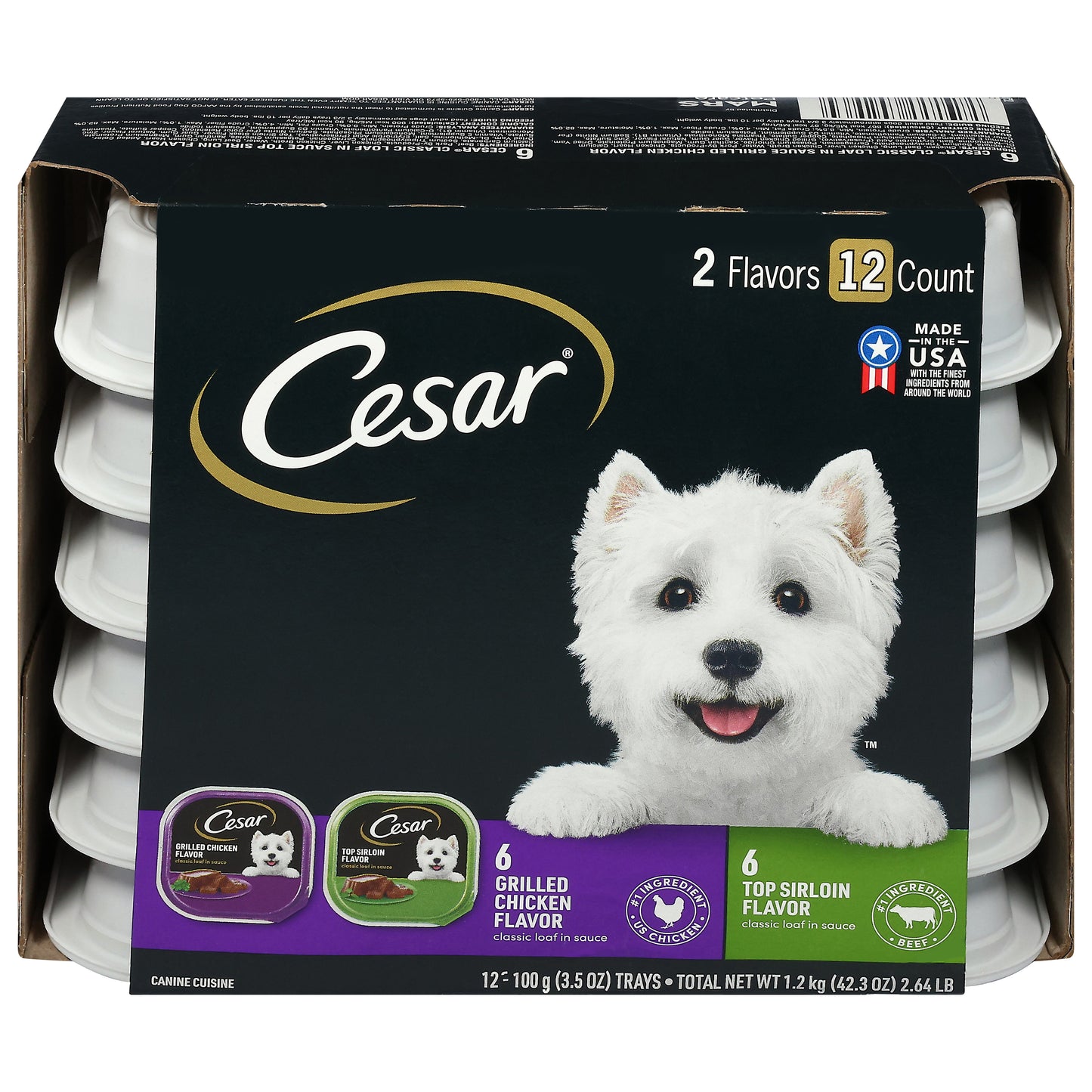 Cesar Grilled Chicken Flavor/Top Sirloin Flavor Canine Cuisine 12 - 3.5 oz Each