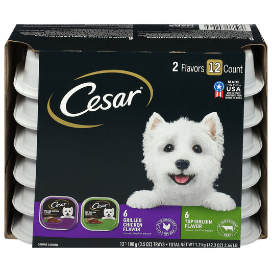 Cesar Grilled Chicken Flavor/Top Sirloin Flavor Canine Cuisine 12 - 3.5 oz Each