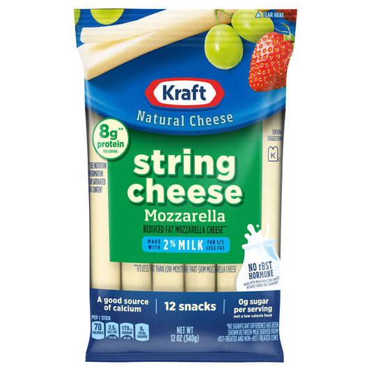 Kraft Reduced Fat Mozzarella String Cheese Snacks with 2% Milk, 12 oz Bag (12 ct-1 oz sticks)