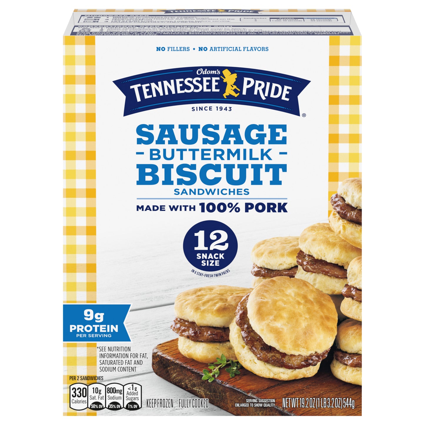Odom’s Tennessee Pride Sausage & Buttermilk Biscuits, Snack Size Frozen Breakfast Sandwiches, 12 Count