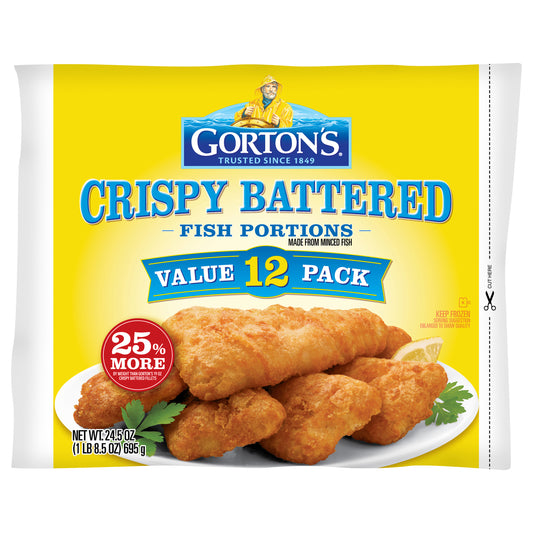 Gorton’s Crispy Battered Fish Portions 100% Real Fish Fillets, Frozen, 12 Count, 24.5 Ounce Bag