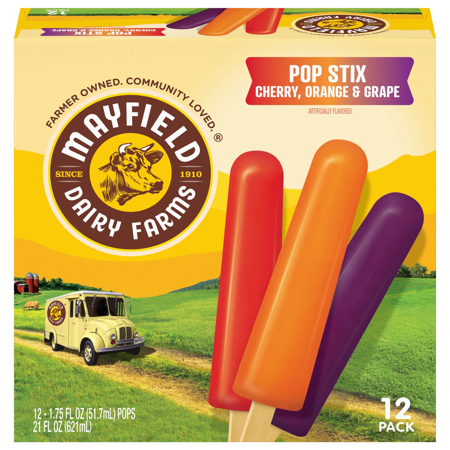 Mayfield Dairy Farms Cherry Orange & Grape Pop Stix 12 - 1.75 fl oz Pops