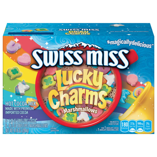 Swiss Miss Chocolate Flavored Hot Cocoa Mix with Lucky Charms Marshmallows, 6 Count Hot Cocoa Mix Packets (8 Pack)