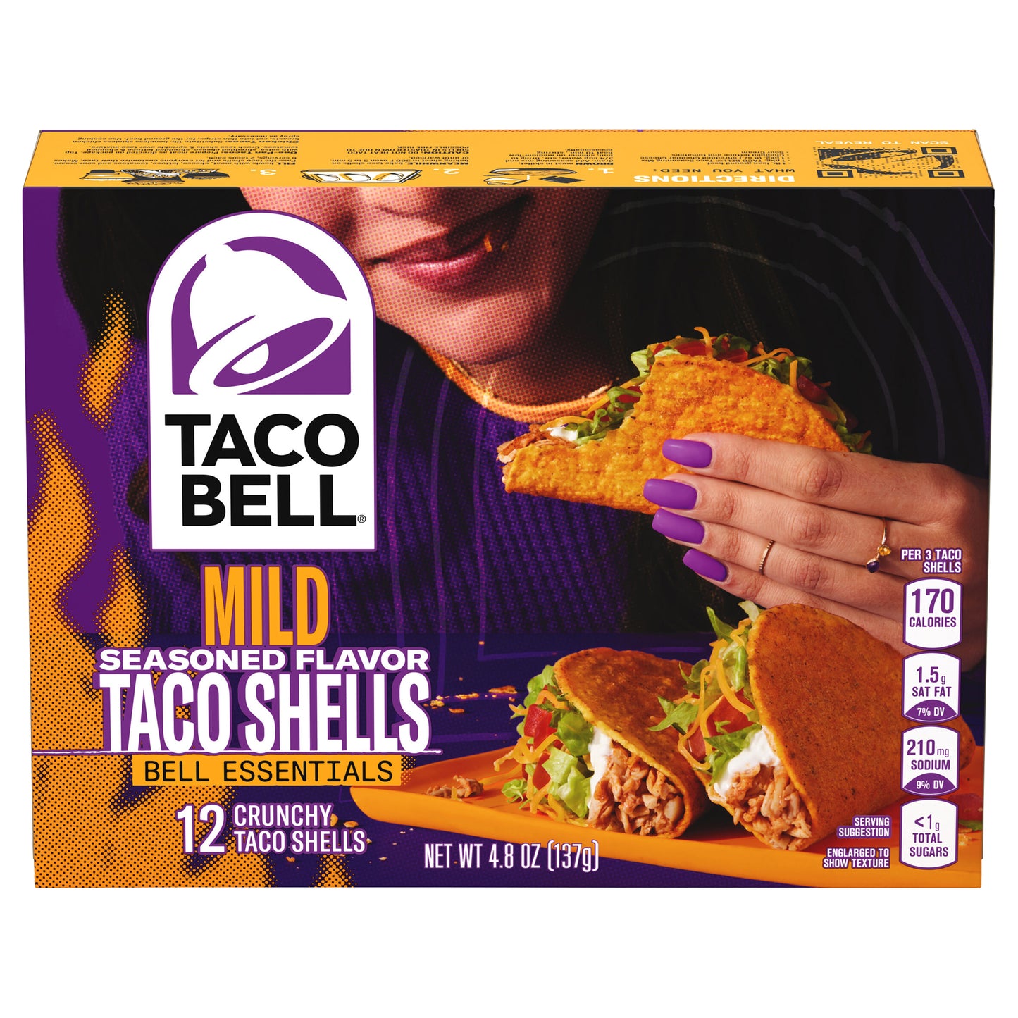 Taco Bell Mild Seasoned Flavor Crunchy Taco Shells, 12 ct, 4.8 oz Box