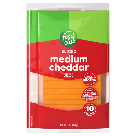 Food Club Sliced Medium Cheddar Cheese 10 ea