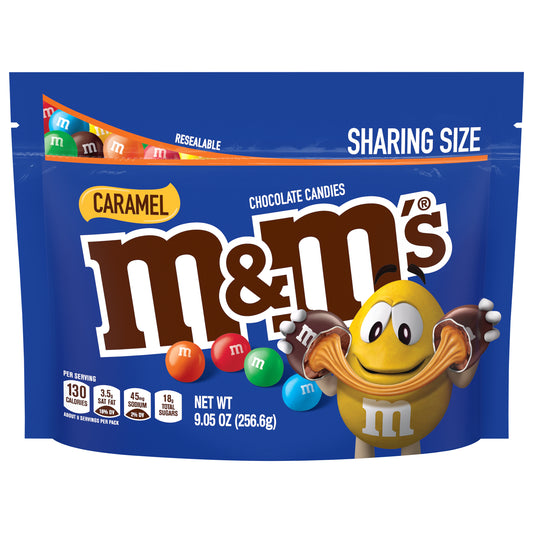 M&M'S Caramel Milk Chocolate Candy, Sharing Size, 9.05 oz Resealable Bag
