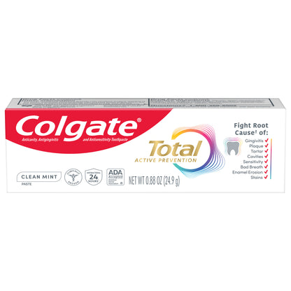Colgate Total Active Prevention Clean Mint Toothpaste, Travel Size Toothpaste, 0.88 Oz.