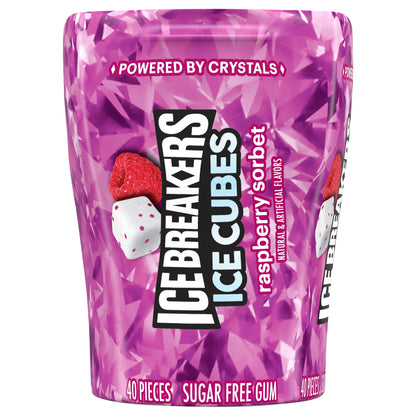 ICE BREAKERS Ice Cubes Raspberry Sorbet Sugar Free Chewing Gum Bottle, 3.24 oz (40 Pieces)