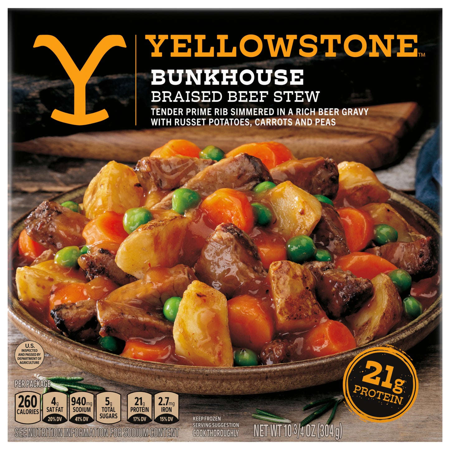 Yellowstone® Bunkhouse Braised Beef Stew, Tender Prime Rib in a Beer Gravy, Russet Potatoes, Carrots and Peas, 10.75 oz (Frozen)