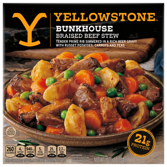 Yellowstone® Bunkhouse Braised Beef Stew, Tender Prime Rib in a Beer Gravy, Russet Potatoes, Carrots and Peas, 10.75 oz (Frozen)