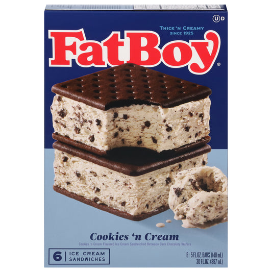FatBoy Cookies 'N Cream Ice Cream Sandwiches 6 - 5 fl oz Bars