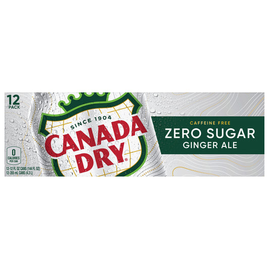 Canada Dry Zero Sugar Ginger Ale Soda, 12 fl oz cans, 12 pack