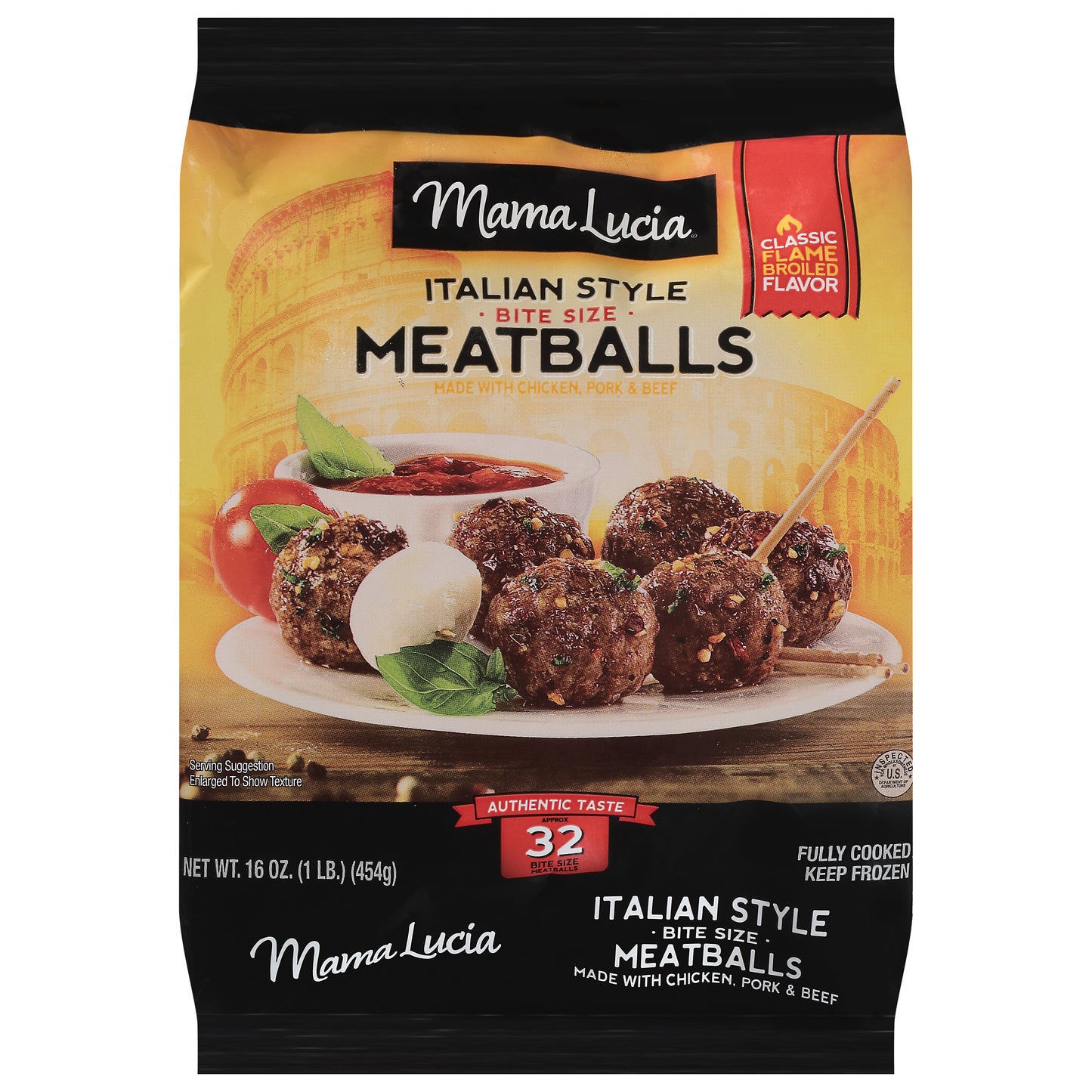 Mama Lucia Italian Style Classic Flame Broiled Flavor Meatballs Bite Size 16 oz
