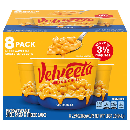 Velveeta Shells & Cheese Original Microwaveable Shell Pasta & Cheese Sauce, 8 ct Box, 2.39 oz Cups