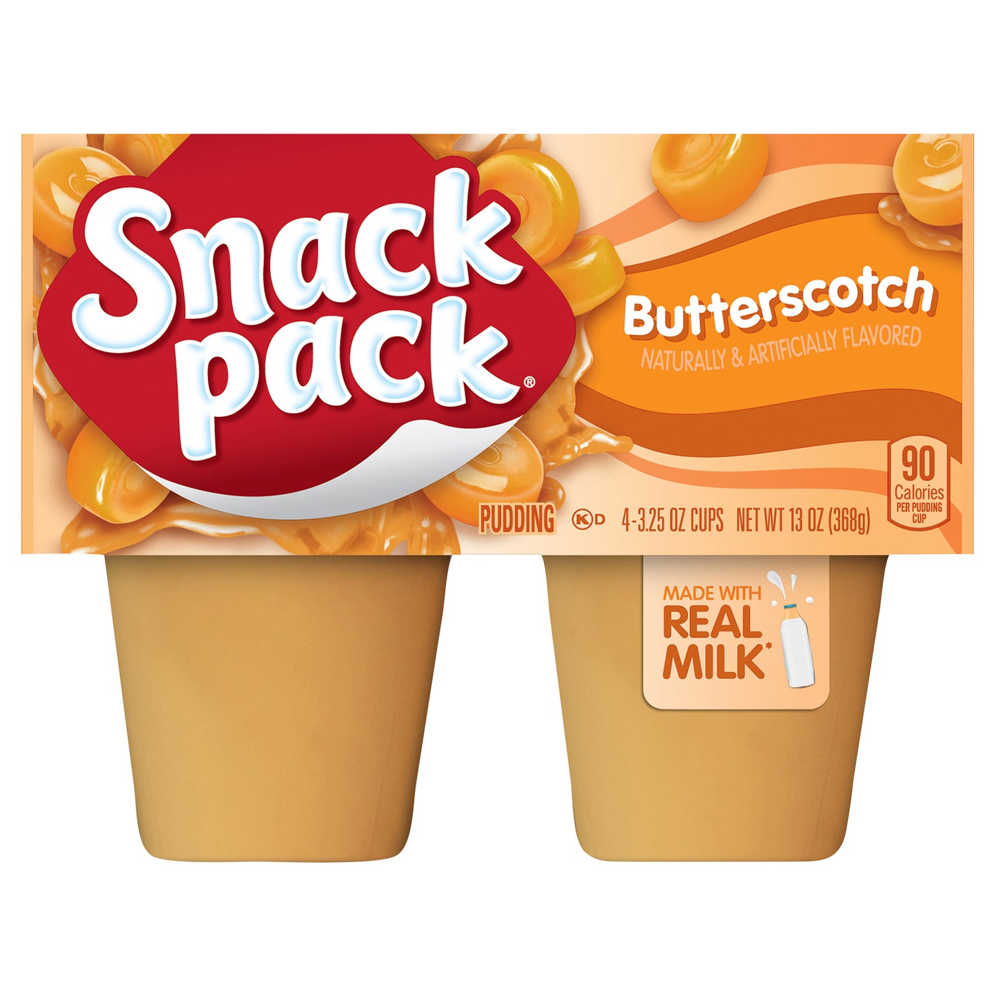 Snack Pack Butterscotch Flavored Pudding, 4 Count Pudding Cups (12 Pack)