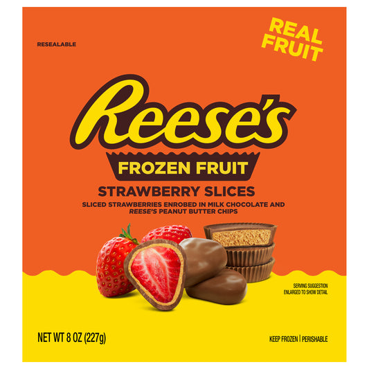 REESE'S Peanut Butter Milk Chocolate Frozen Fruit Sliced Strawberries, 8 oz. (Frozen)