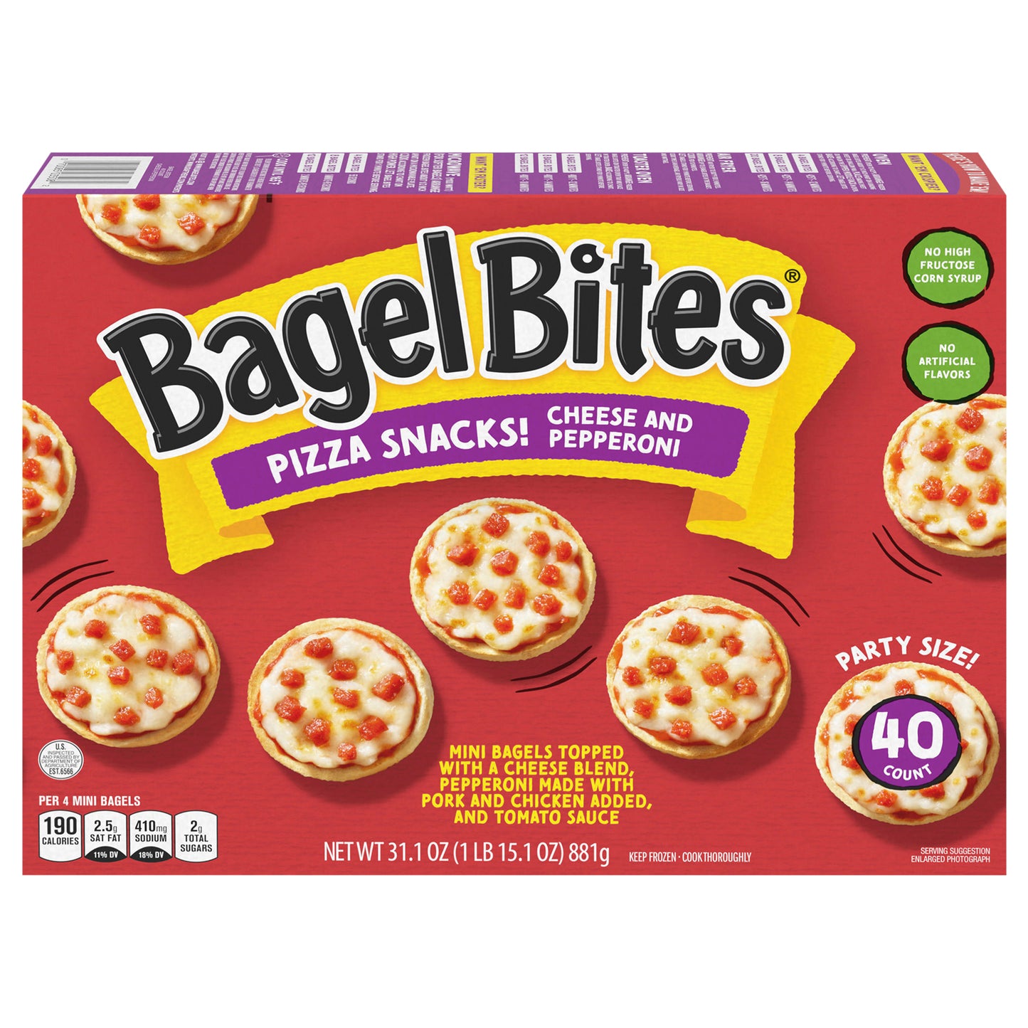 Bagel Bites Cheese & Pepperoni Mini Pizza Bagel Frozen Snacks, 40 ct Box