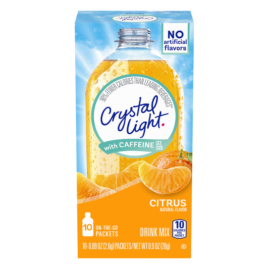 Crystal Light Citrus Naturally Flavored Powdered Drink Mix with Caffeine, 10 ct On-the-Go-Packets