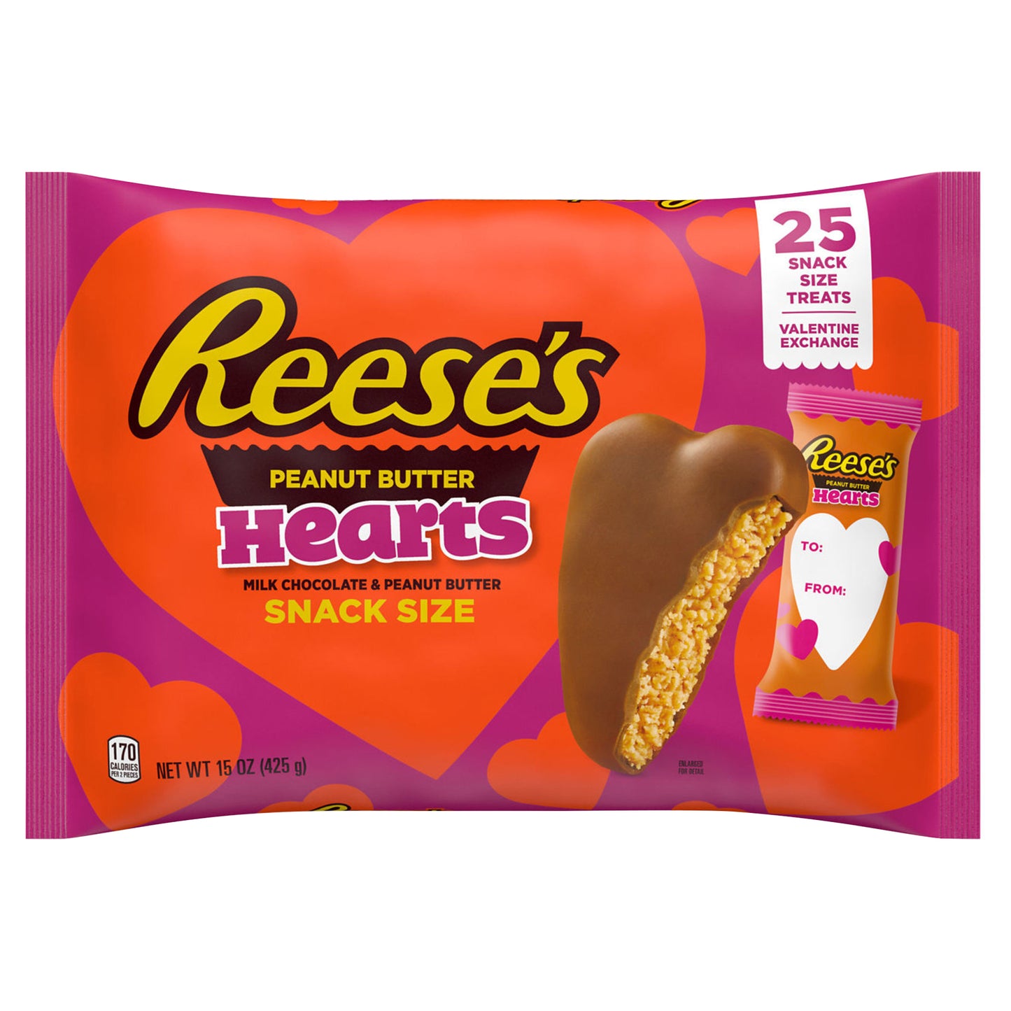 REESE'S Milk Chocolate Snack Size Peanut Butter Hearts, Valentine's Candy Bag, 15 oz (25 Pieces)