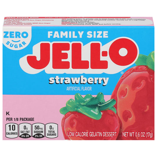 Jell-O Zero Sugar Strawberry Gelatin Dessert Family Size 0.6 oz