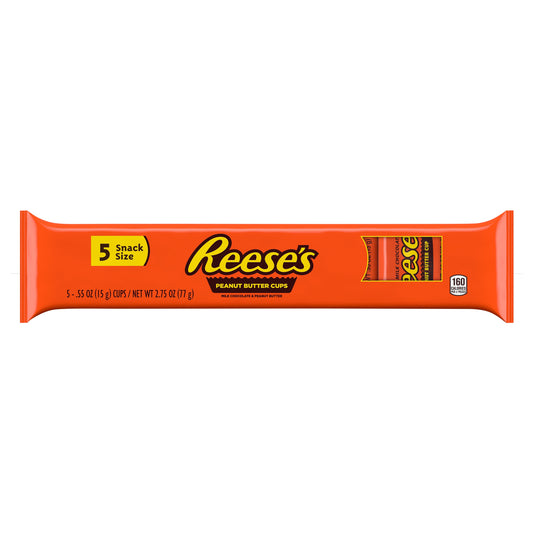 REESE'S Milk Chocolate Snack Size Peanut Butter Cups, Candy Packs, 0.55 oz (5 Count)