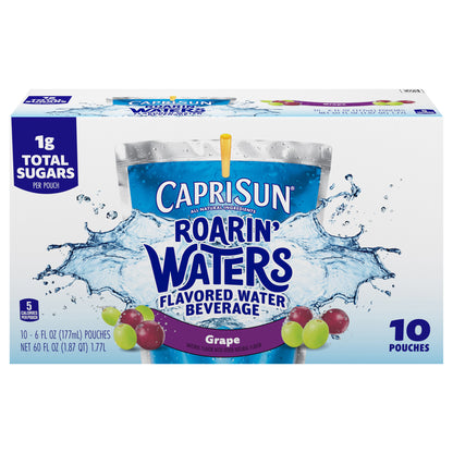 Capri Sun Roarin' Waters Grape Flavored with other natural flavors Water Beverage, 10 ct Box, 6 fl oz Drink Pouches