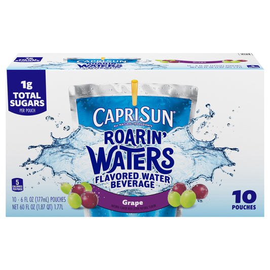 Capri Sun Roarin' Waters Grape Flavored with other natural flavors Water Beverage, 10 ct Box, 6 fl oz Drink Pouches