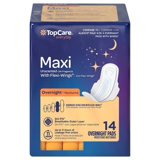 TopCare Everyday Overnight Ultra-Thin Maxi Unscented Pads with Flexi-Wings 14 ea