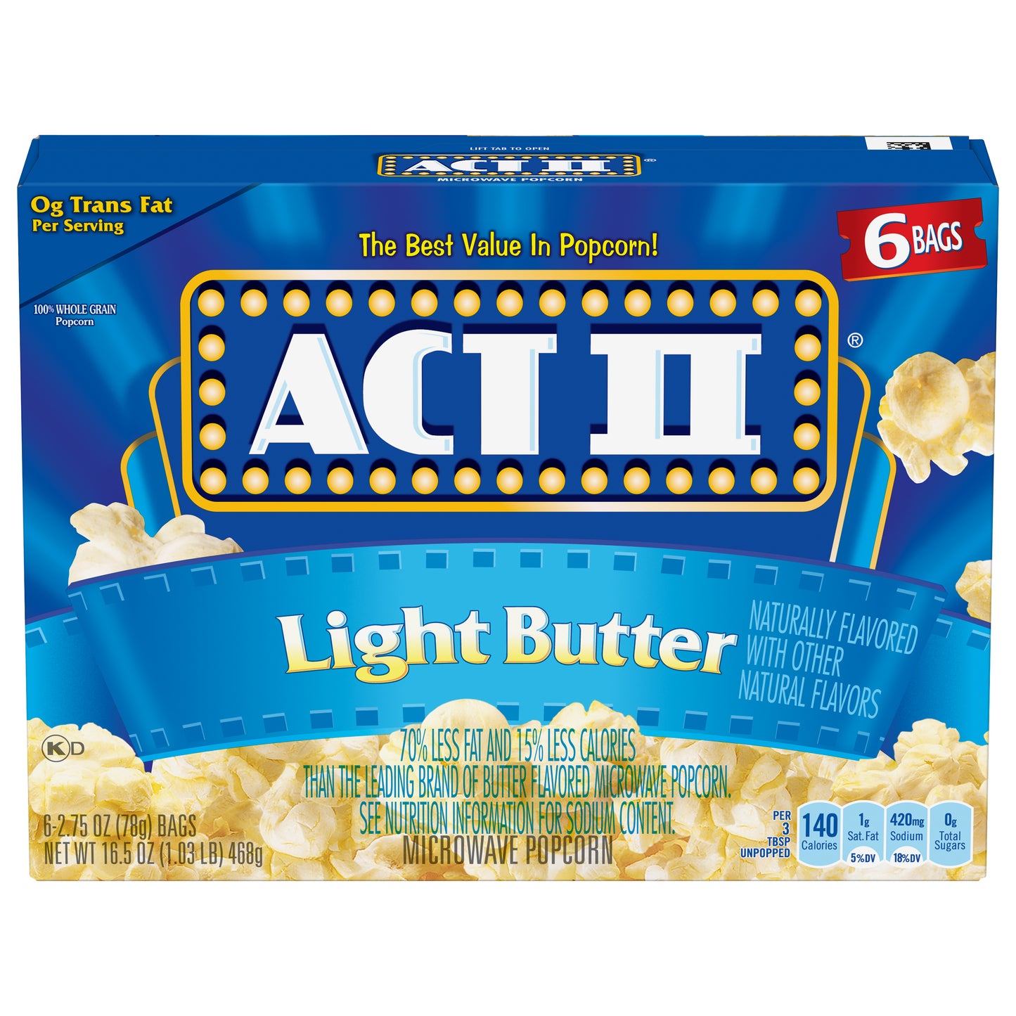 ACT II Light Butter Microwave Popcorn, 6-Count 2.75-oz. Bags
