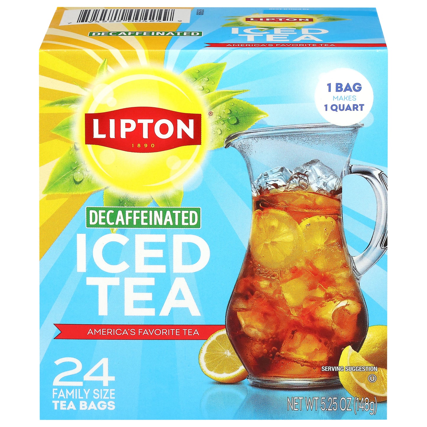 Lipton Decaffeinated Iced Tea Family Size 24 Tea Bags