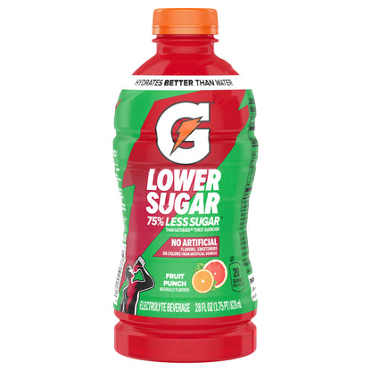 Gatorade Lower Sugar Electrolyte Beverage Fruit Punch, 28 Fl Oz