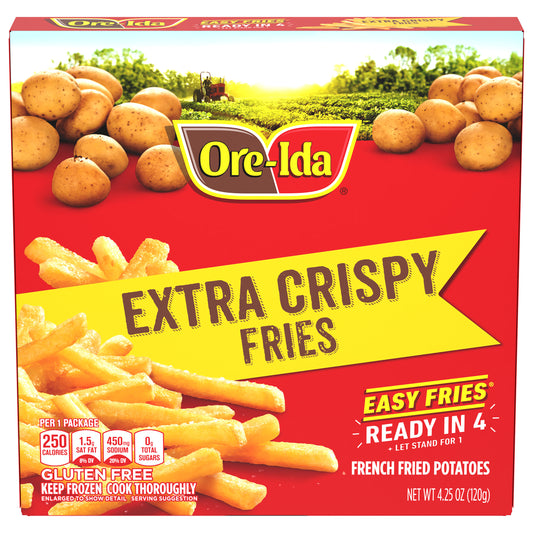 Ore-Ida Ready in 5 Extra Crispy Golden French Fries Fried Microwavable Frozen Potatoes, 4.25 oz Box