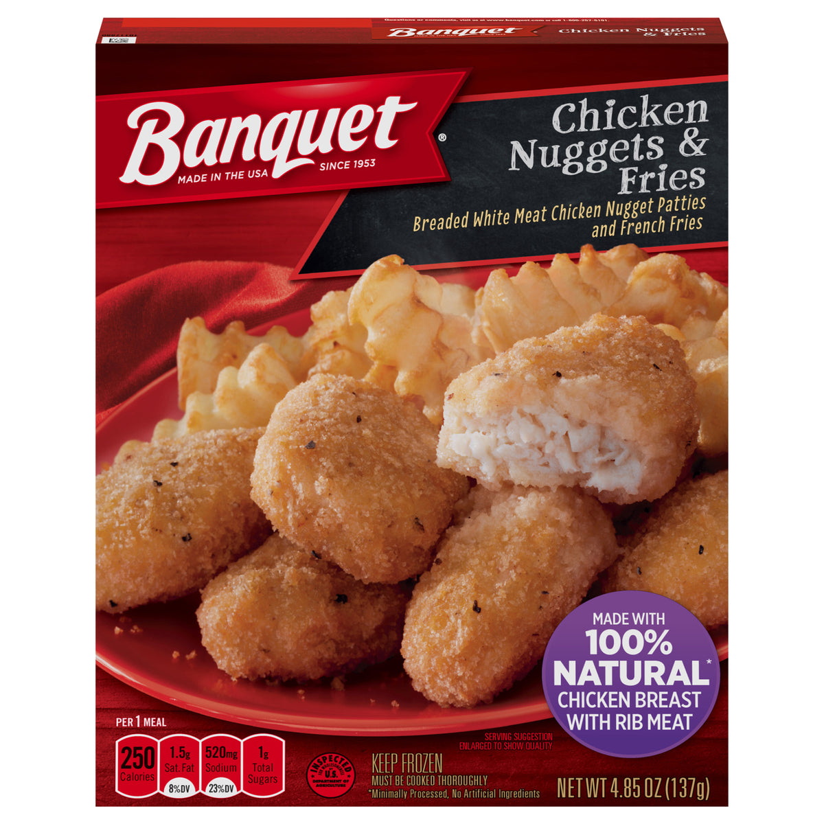 Basic Nugget Banquet Basic Chicken Nuggets and Fries Frozen Single Serve Meal, 4.85 ...