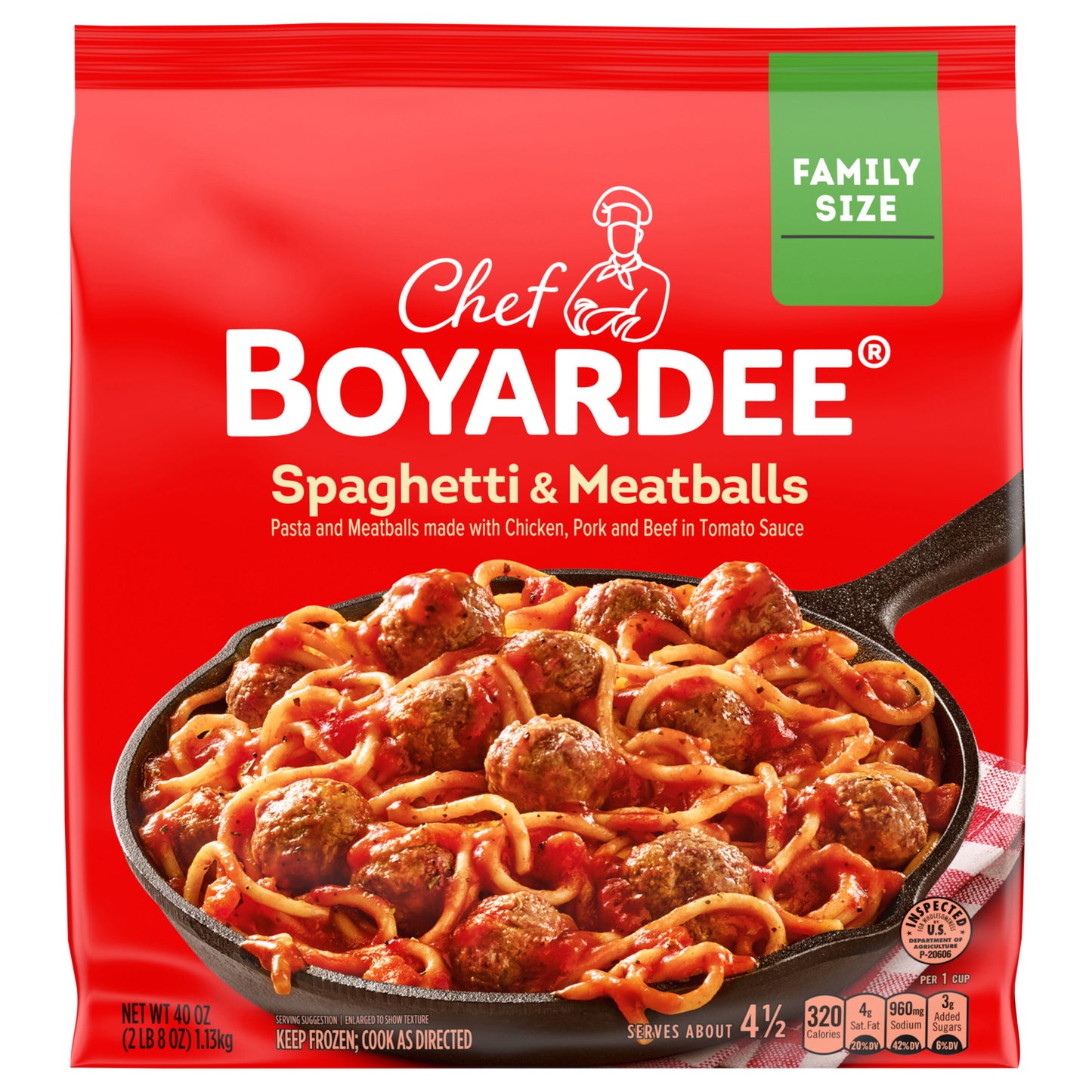 Chef Boyardee Spaghetti and Meatballs Family Size Skillet Meal, Frozen Meal, 40 oz.
