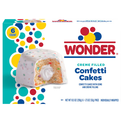 Wonder Crème Filled Confetti Cakes, Birthday Cake Inspired Snack Cakes, 10.5 oz, 6 Count