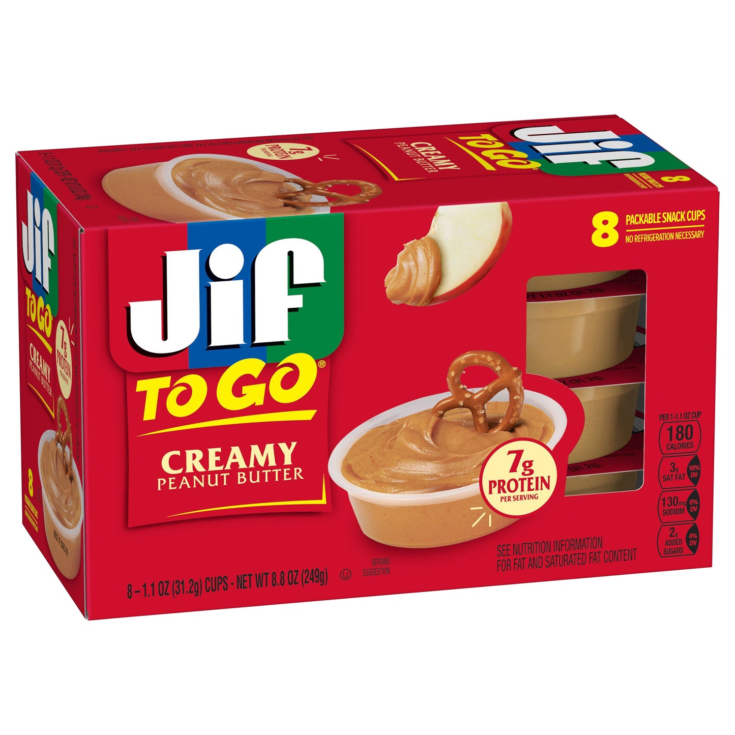 Jif To Go Creamy Peanut Butter, 8 Cups, 1.1 Oz. Each