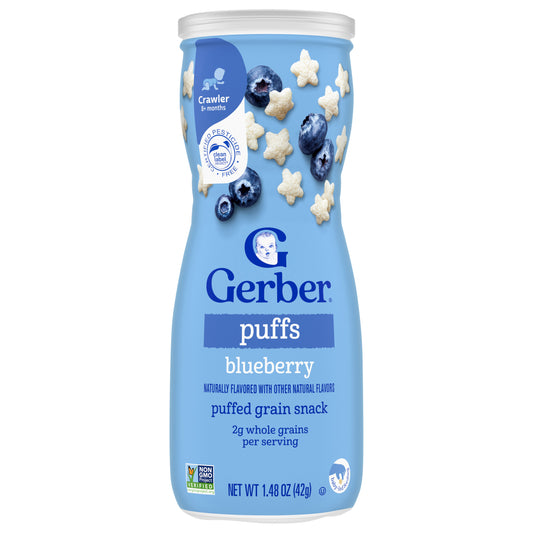Gerber Stage 3 Baby Snacks, Blueberry Puffs, Puffed Grain Snack, Baby Led Feeding