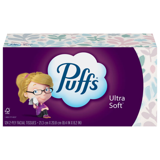 Puffs Ultra Soft Facial Tissues, 1 Family Size Box, 124 Facial Tissues Per Box
