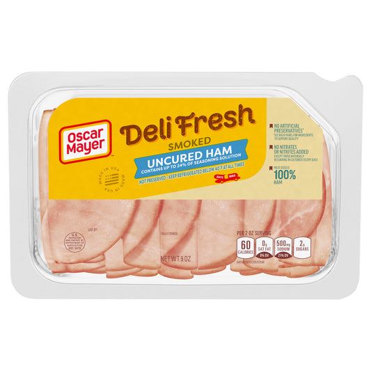 Oscar Mayer Deli Fresh Smoked Uncured Ham Sliced Lunch Meat, 9 oz. Tray