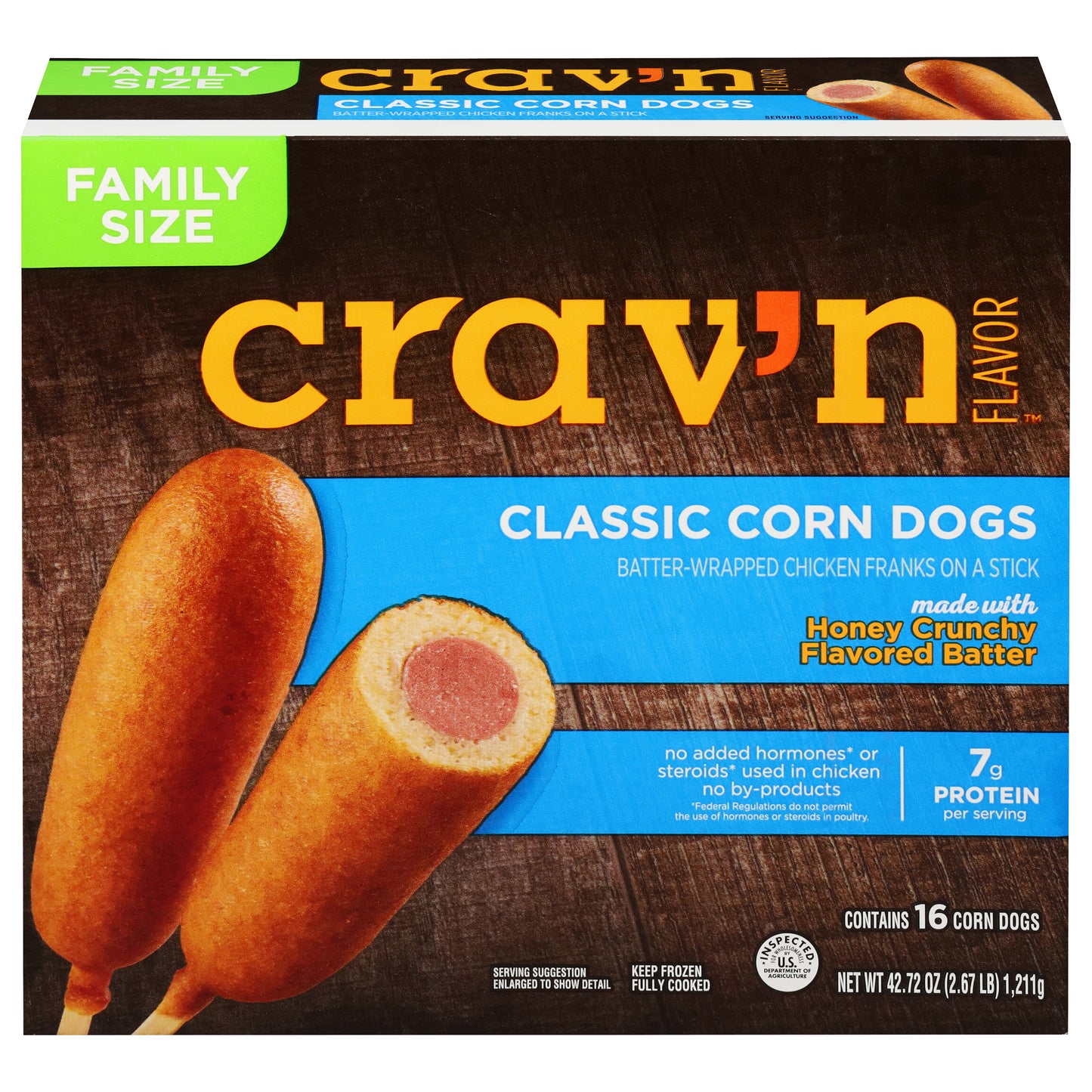 Crav'n Flavor Classic Honey Crunchy Flavored Batter Corn Dogs Family Size 16 ea