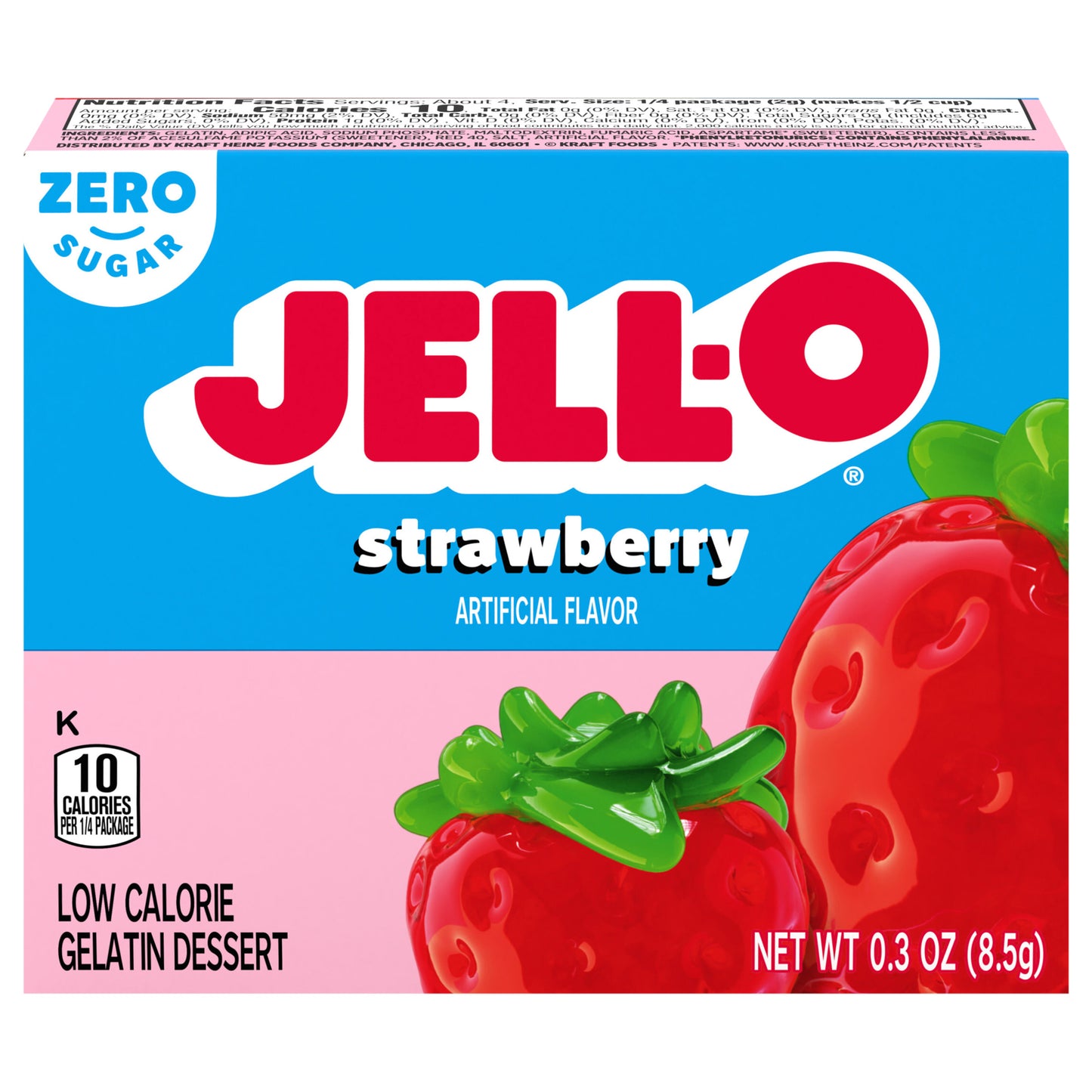 Jell-O Raspberry Artificially Flavored Zero Sugar Gelatin Dessert Mix, 0.3 oz Box