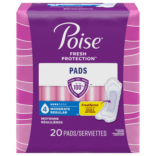 Poise Incontinence Pads & Postpartum Incontinence Pads, 4 Drop Moderate Absorbency, Regular Length, 20 Count (Packaging May Vary)