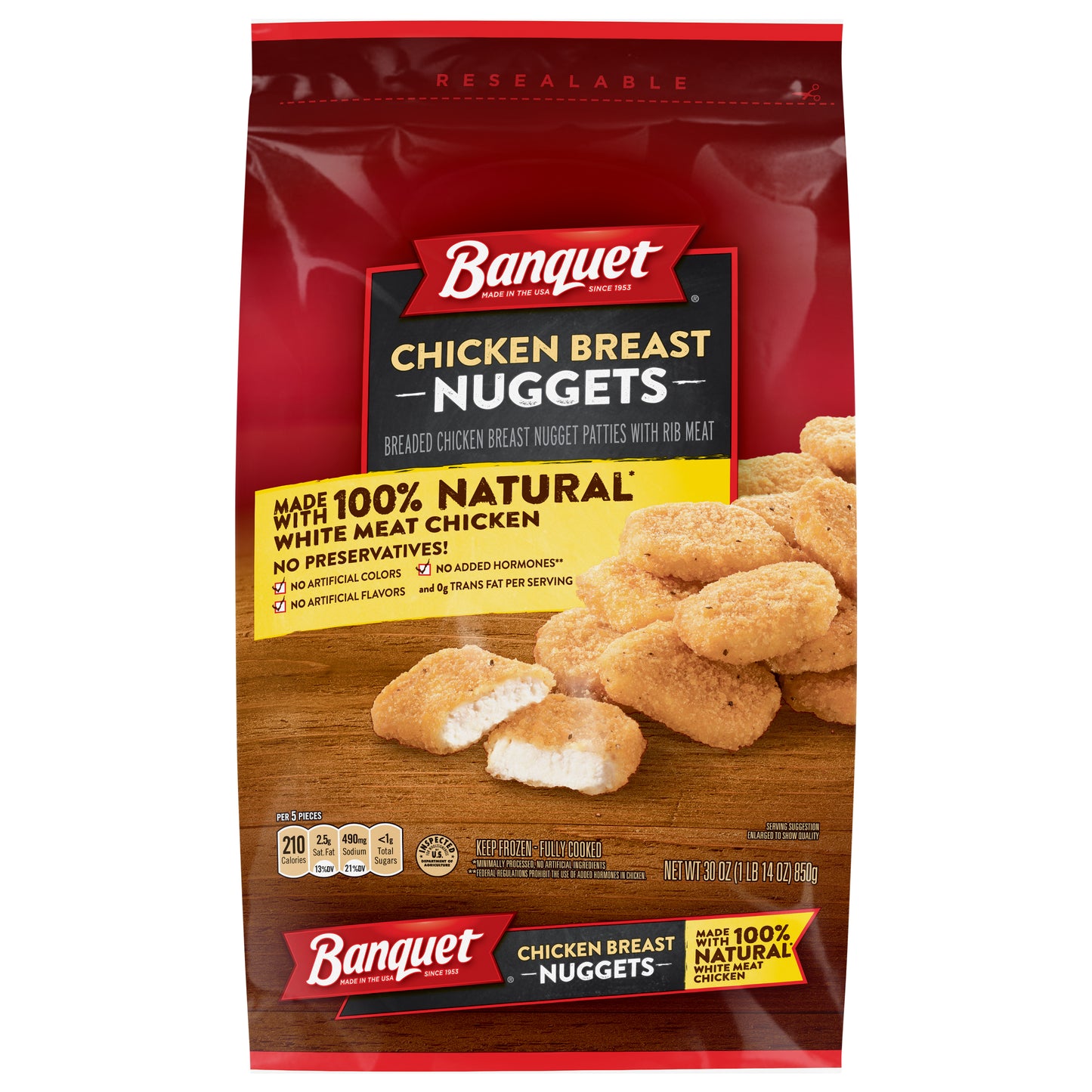 BANQUET Frozen Chicken Breast Nuggets Made With 100% Natural* White Meat Chicken, 30 oz.