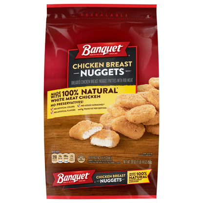BANQUET Frozen Chicken Breast Nuggets Made With 100% Natural* White Meat Chicken, 30 oz.