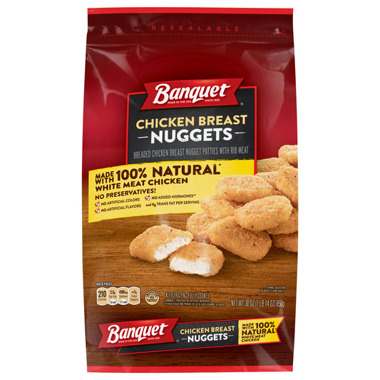 BANQUET Frozen Chicken Breast Nuggets Made With 100% Natural* White Meat Chicken, 30 oz.