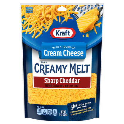 Kraft Sharp Cheddar Shredded Cheese with a Touch of Cream Cheese for a Creamy Melt, 8 oz Bag