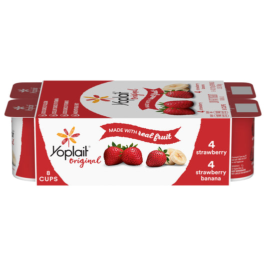 Yoplait Original Low Fat Yogurt Variety Pack, Strawberry and Strawberry Banana, 8 Yogurt Cups, 48 oz