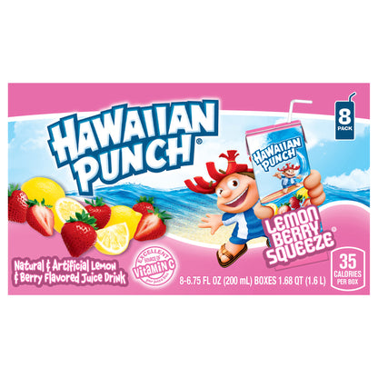 Hawaiian Punch Lemon Berry Squeeze, 6.75 fl oz tetra, 8 pack