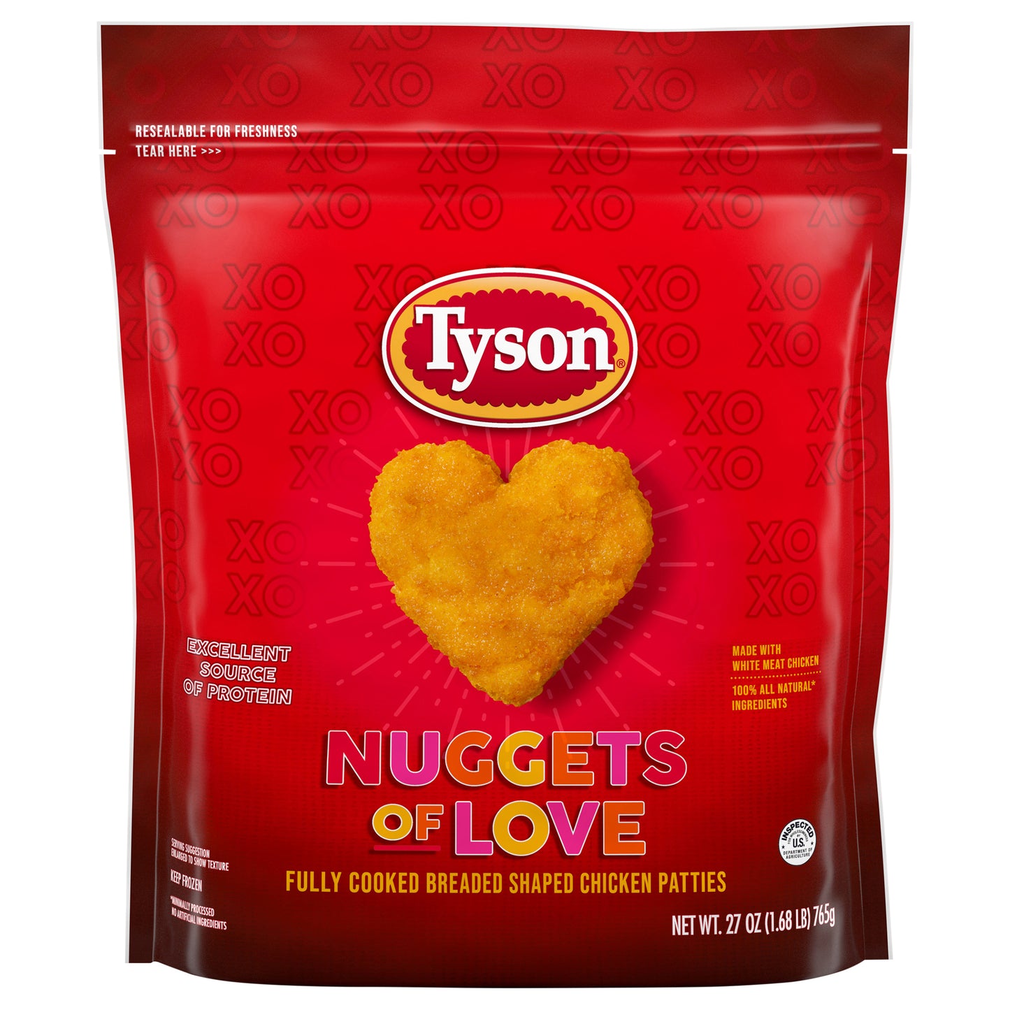 Tyson Nuggets of Love® Fully Cooked Breaded Heart-Shaped Chicken Patties, 27 oz Bag