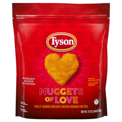 Tyson Nuggets of Love® Fully Cooked Breaded Heart-Shaped Chicken Patties, 27 oz Bag